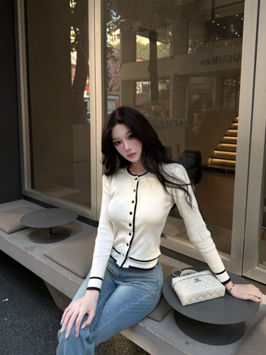 撞色针织开衫女修身显瘦长袖上衣