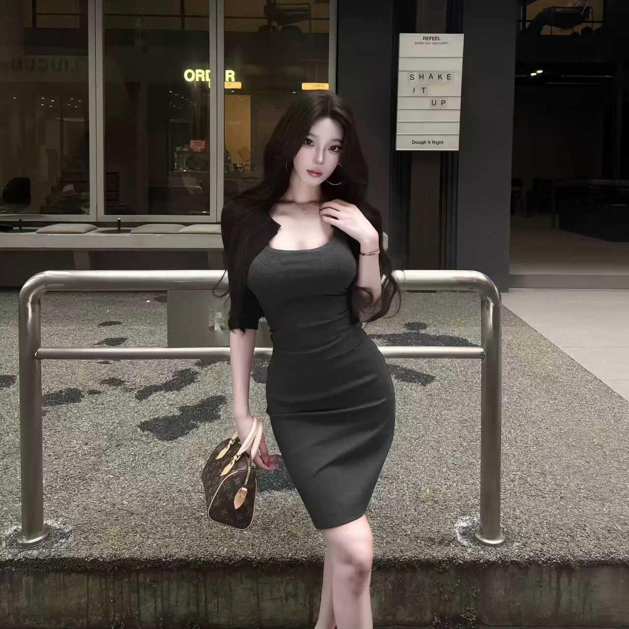 AWMUMU 灰色高腰半身裙女御姐高智风修身弹力西装包臀短裙a字裙子