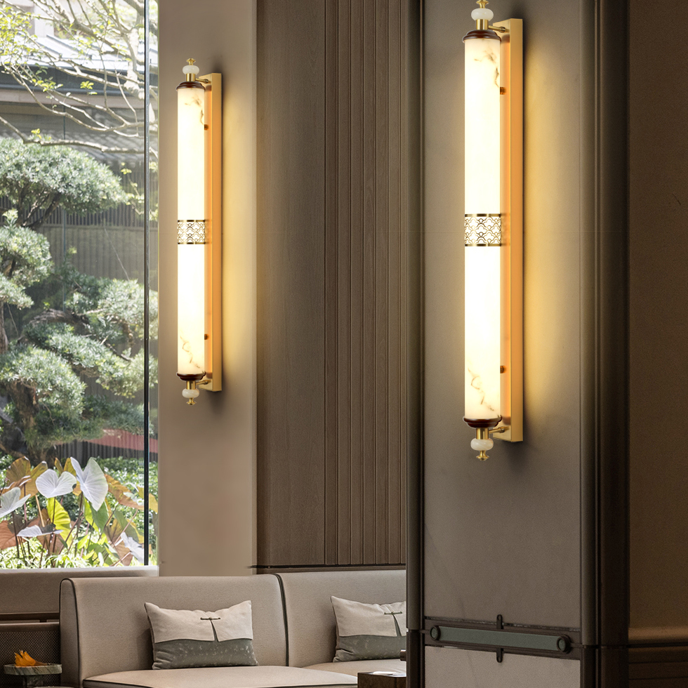 新中式壁灯仿云石胡桃木高级壁灯