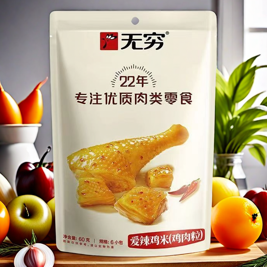 无穷鸡米60g袋装好好学习零食悄悄吃肉鸡肉粒香辣真鸡肉粒休闲