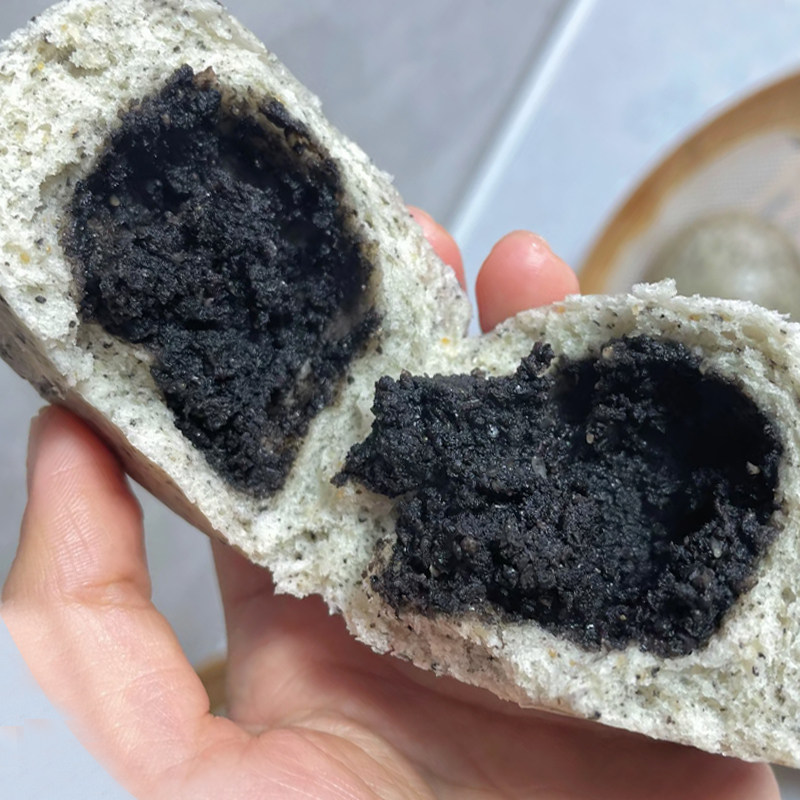 黑芝麻花生包纯手工制作纯黑芝麻馒头每个100克微甜