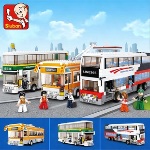 小鲁班积木单层巴士城市公交站运输车货运车6-12岁拼装模型玩具男
