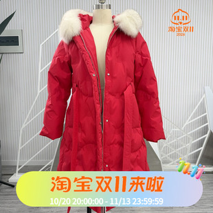 波司登红色狐狸毛领奢华收腰气质长款喜庆过年羽绒服
