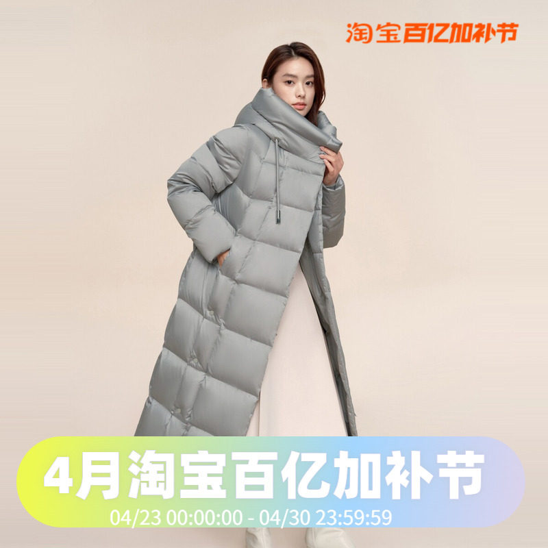 波司登2024冬女长款都市摩登优雅连帽廓形宽松过膝零压羽绒服