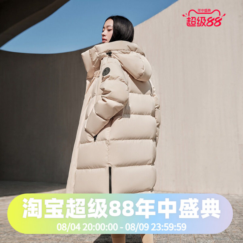 波司登2024冬男女同款宽松过膝长款连帽联名时尚运动面包服羽绒服