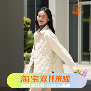 波司登2024秋季时尚轻暖廓形衬衫领复古女中款羽绒服B40135308