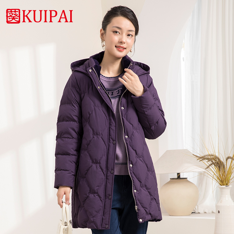 葵牌冬季中长款外套加厚连帽高领保暖中老年妈妈女装羽绒服
