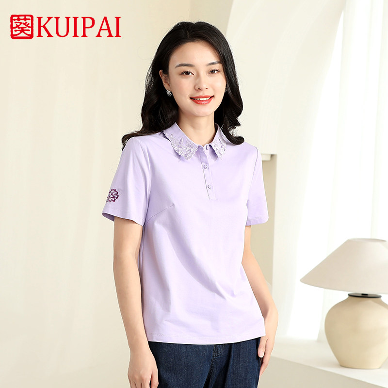 葵牌妈妈夏装短袖t恤polo领女装洋气针织t恤小衫中老年减龄棉上衣