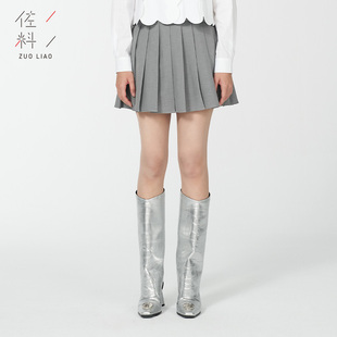 佐料原创设计时尚 ZDB1B048 简约拉链百褶短裙子纯色气质百搭女装