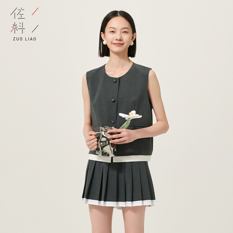 佐料简约马夹单排多扣多口袋