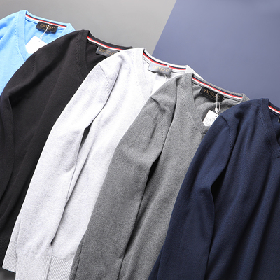 春秋v领毛衣男士纯棉糖果色薄款