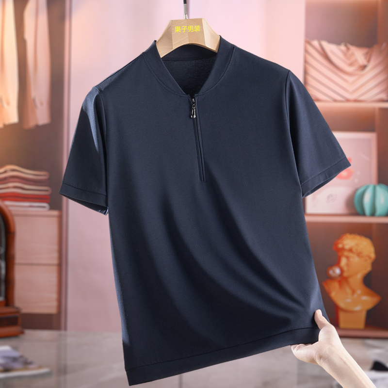 三标齐全短袖日常中年T恤衫丝光