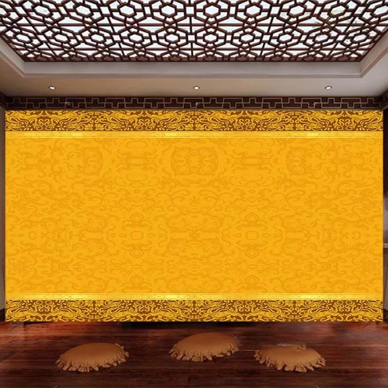 自粘式花纹图案墙纸复古唐卡寺院背景墙壁画全屋佛堂金色祥云壁布