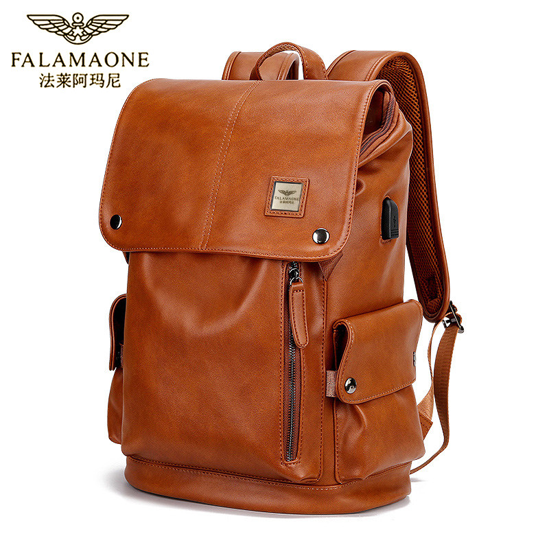 法莱阿玛尼男真皮双肩包大学生休闲书包商务复古简约背包潮流时尚