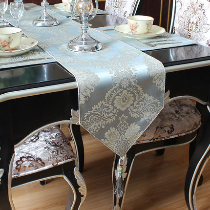 都莱 北欧式桌旗 现代简约时尚蓝色提花美式中式床旗茶几旗桌布