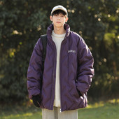 美式 青少年宽松休闲百搭情侣外套 轻薄大码 短款 立领白鸭羽绒服男士