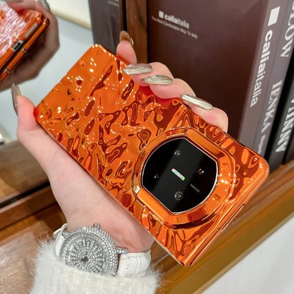 电镀橙色适用华为MateX7手机壳女轻奢高级感X6典藏版保护套简约X5时尚新款X3皱褶女款奢华全包防摔潮流款