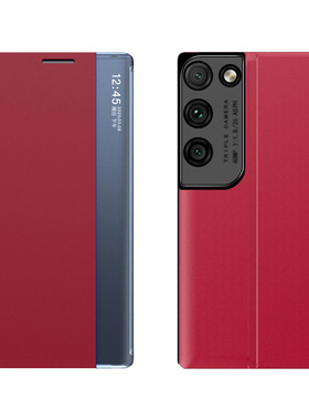 适用三星Galaxy S26 Ultra手机壳翻盖式简约商务红色Galaxy S25 Ultra保护套S24/23/22/21/20/10/9/8Note20/9