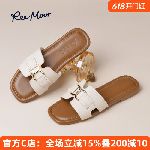 REEMOOR简约风金属扣一字拖鞋女