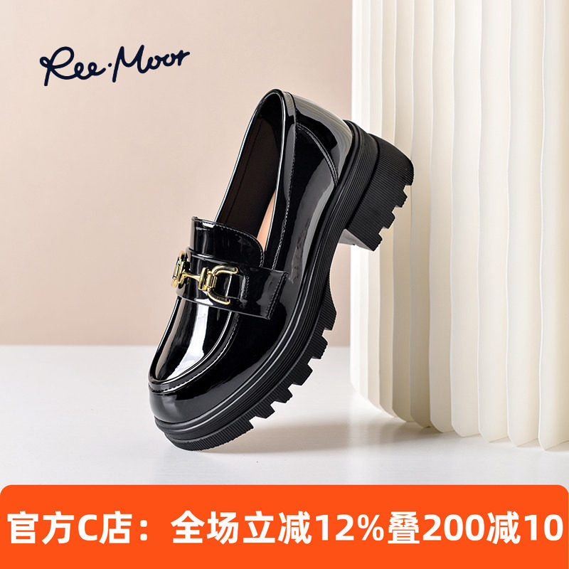 reemoor睿慕2026新款漆皮小皮鞋英伦风增高乐福鞋马衔扣中跟女鞋,女鞋,乐福鞋（豆豆鞋）,淘宝优惠券,粉丝福利购,淘宝优惠卷