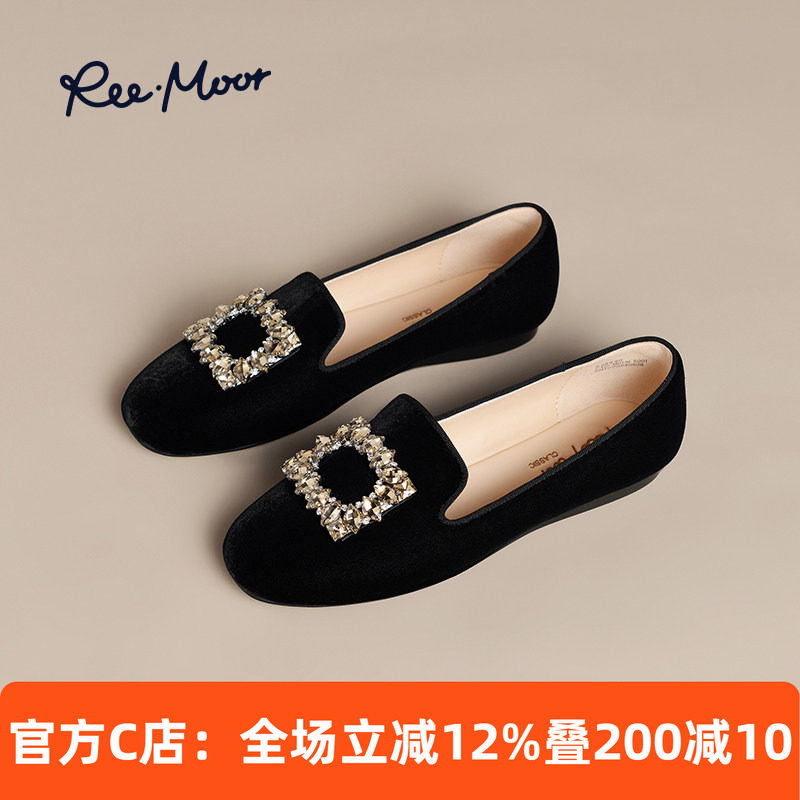 REEMOOR睿慕水钻方扣乐福鞋2026春夏新款舒适软底一脚蹬豆豆鞋女,女鞋,乐福鞋（豆豆鞋）,淘宝优惠券,粉丝福利购,淘宝优惠卷
