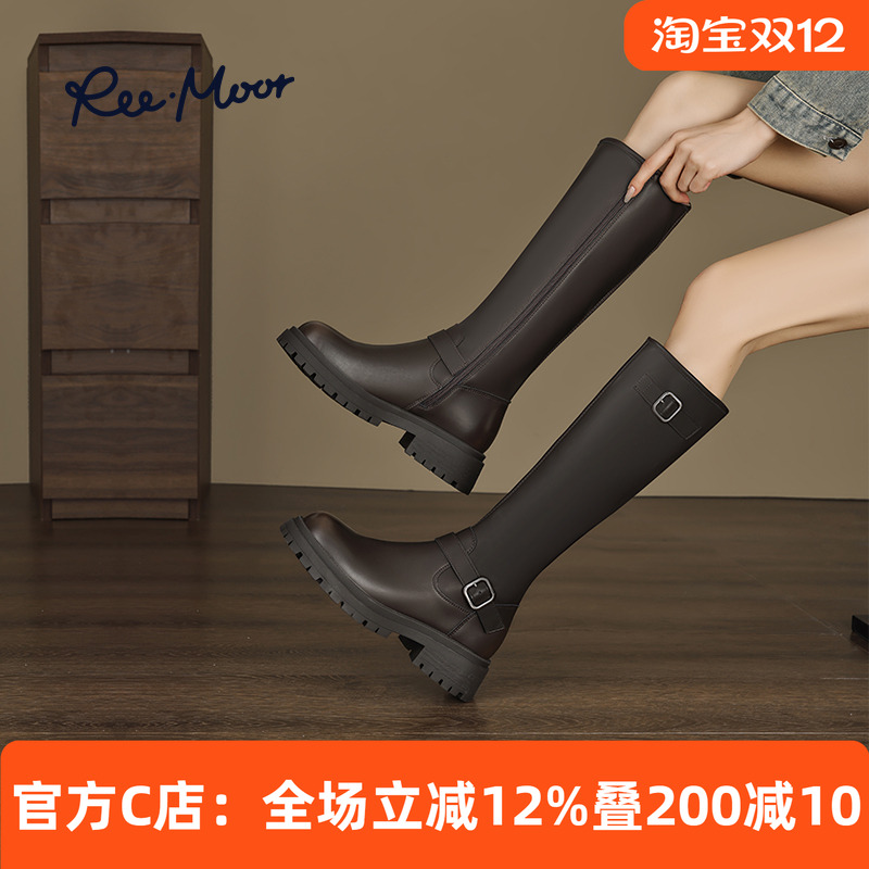 reemoor骑士靴长筒厚底粗跟新款