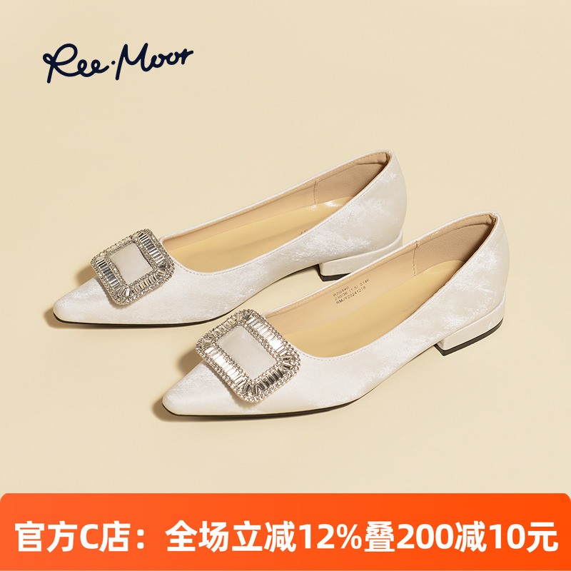 reemoor睿慕水钻方扣尖头单鞋女