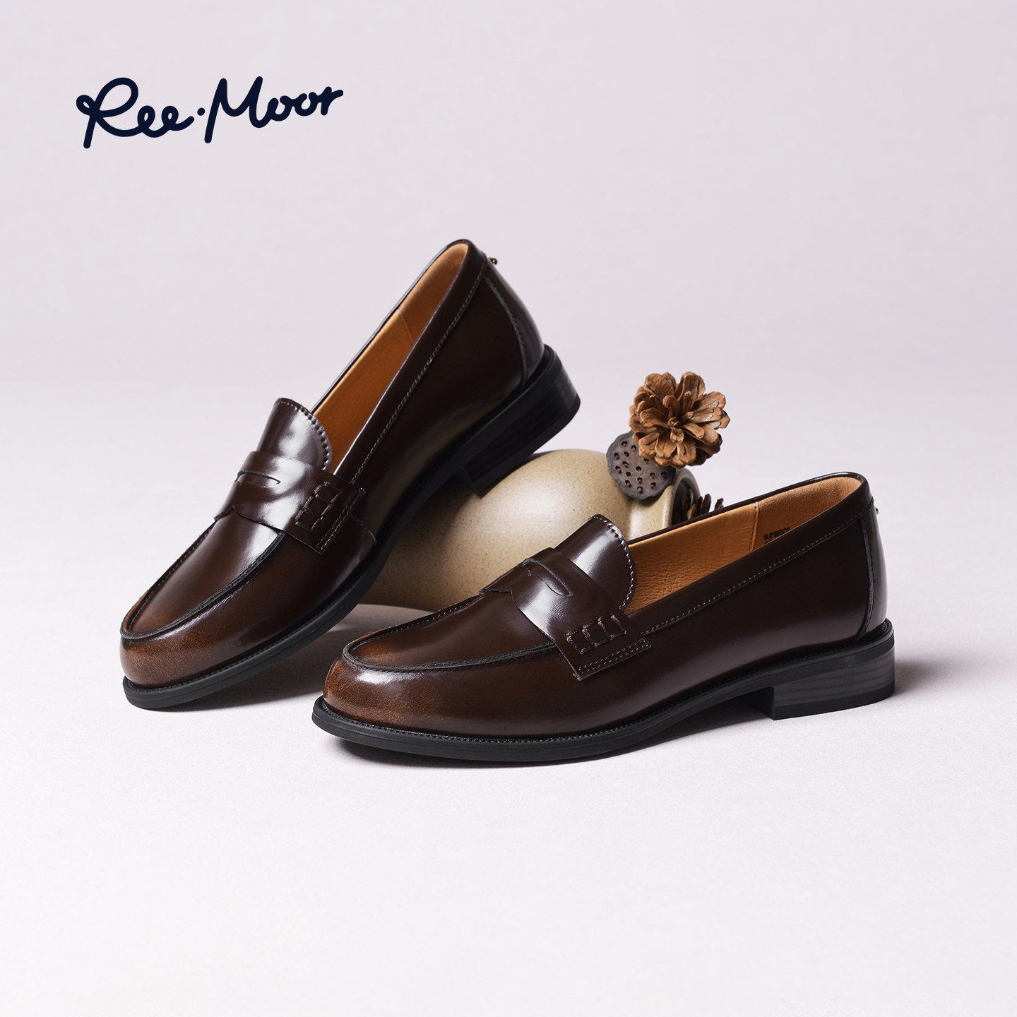 REEMOOR英伦风复古乐福鞋女新款深棕色皮带扣一脚蹬圆头低跟单鞋,女鞋,乐福鞋（豆豆鞋）,淘宝优惠券,粉丝福利购,淘宝优惠卷