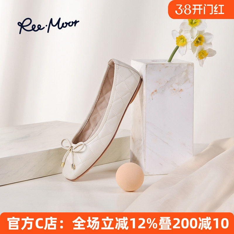 REEMOOR睿慕2026新款方头单鞋女爆款蝴蝶结芭蕾平底鞋软底蛋卷鞋