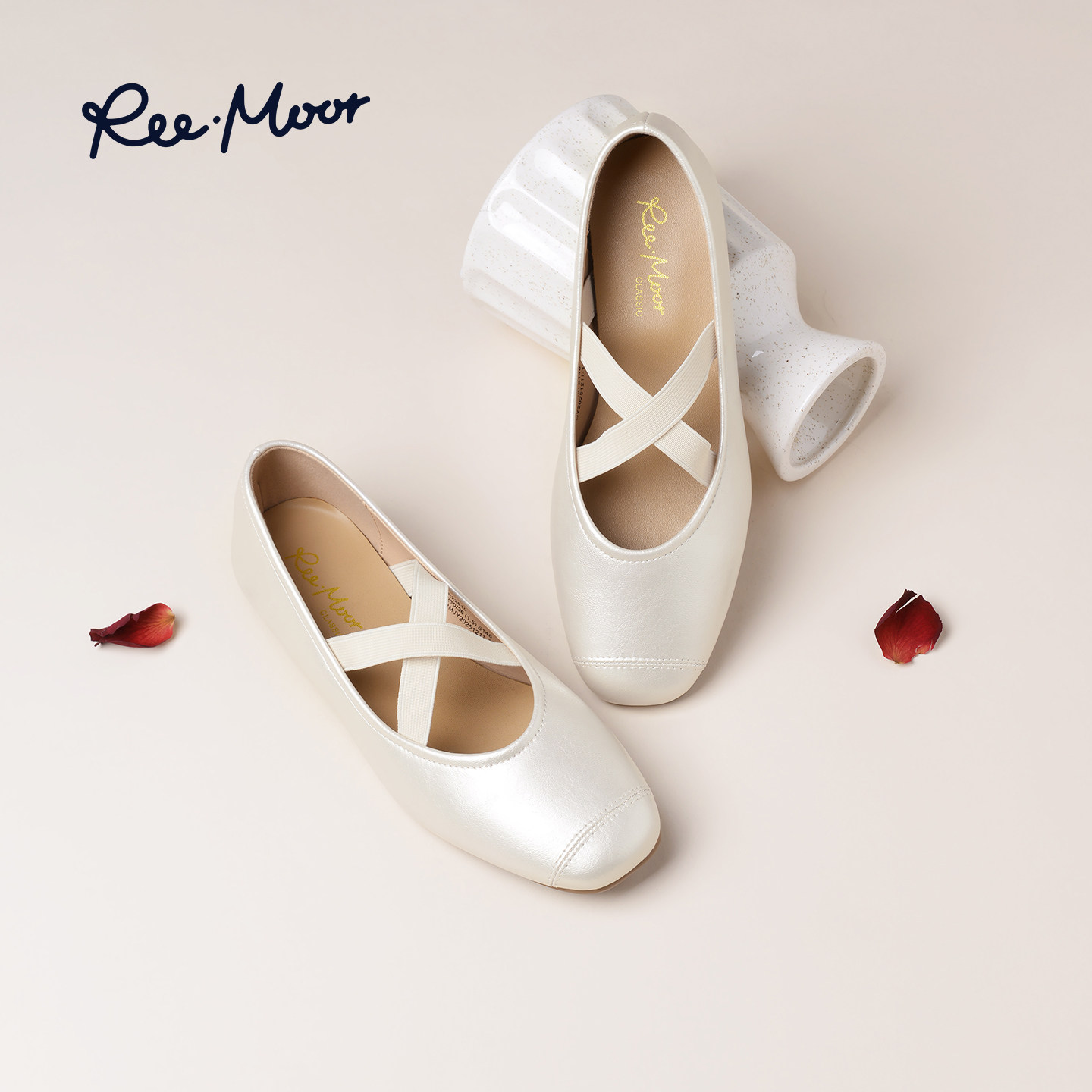 REEMOOR睿慕交叉带平底芭蕾舞鞋女2026春新款甜美风浅口软底单鞋