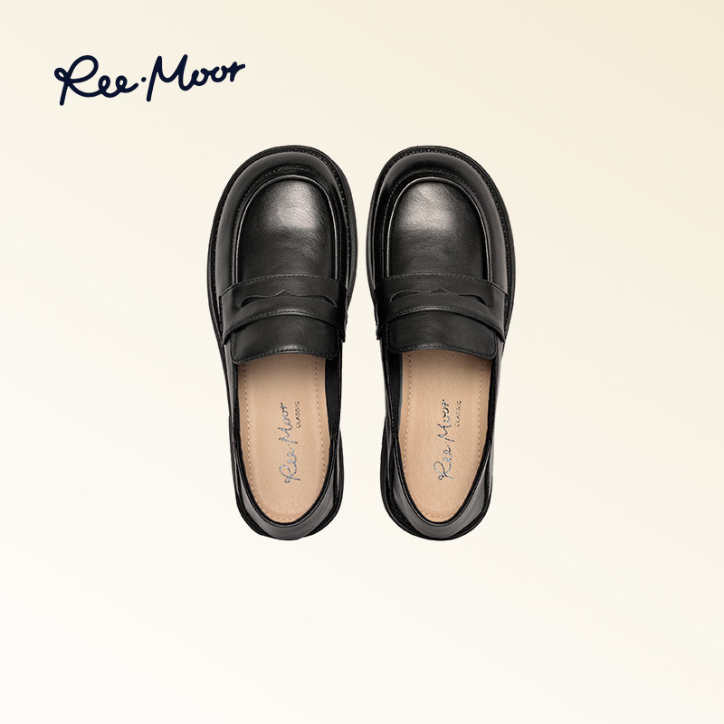 REEMOOR睿慕2026春款乐福鞋鞋子圆头单鞋平跟女鞋一脚蹬小皮鞋