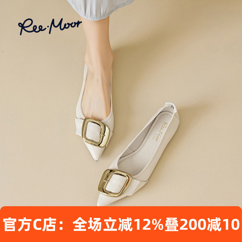REEMOOR睿慕仙女风尖头蛋卷鞋2026新款气质小羊皮低跟平底单鞋女,女鞋,浅口单鞋,淘宝优惠券,粉丝福利购,淘宝优惠卷