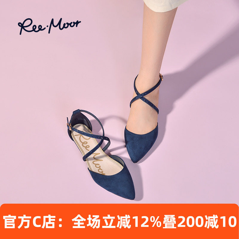 REEMOOR睿慕2025年新款夏季尖头凉鞋女包头仙女风气质绑带平底鞋