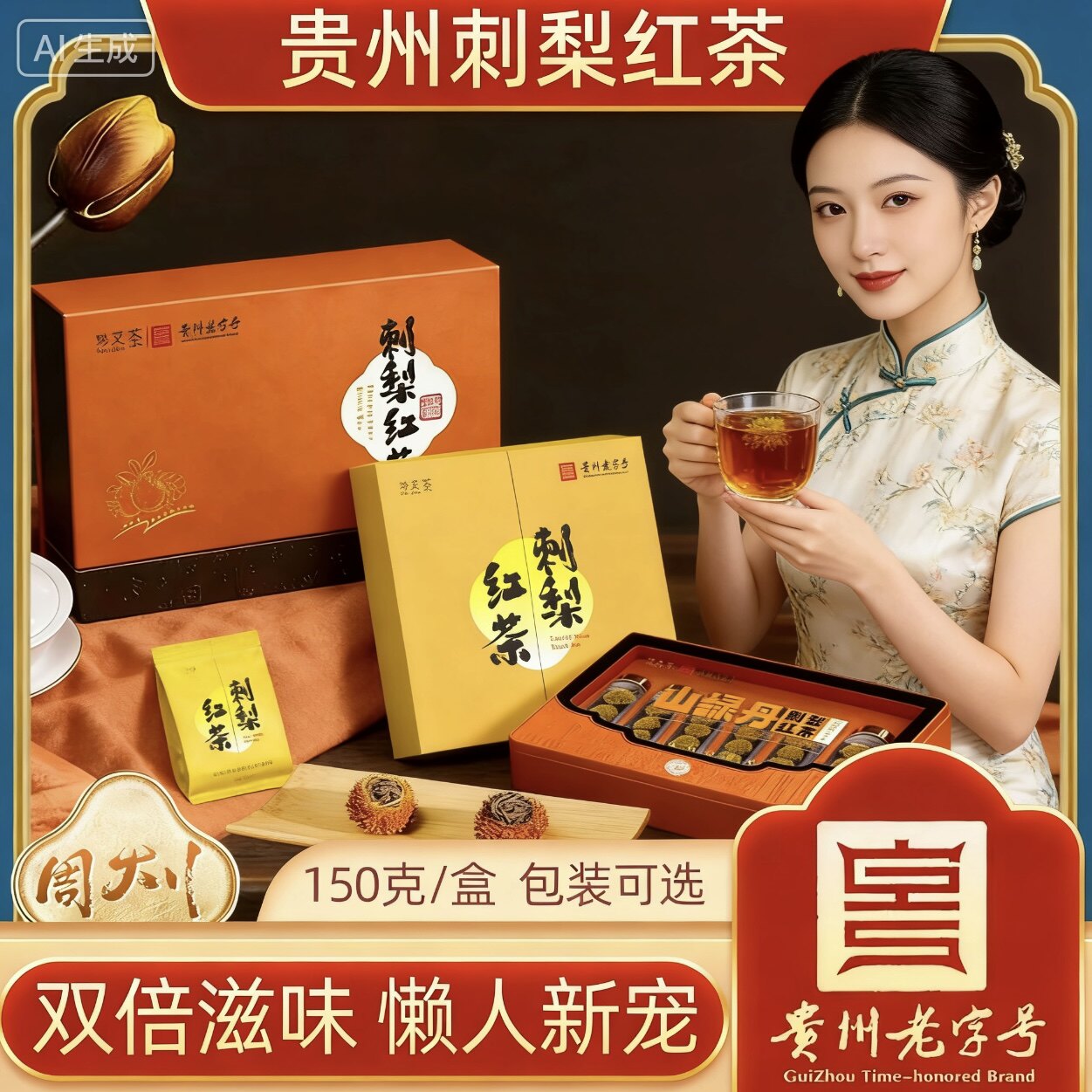 刺梨红茶贵州老字号黔灵茶叶礼盒装高原特产独立包装150g有手提袋图片