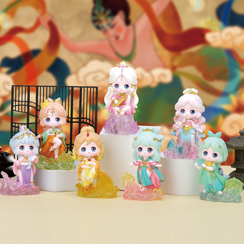 敦煌飞天2代国风系列盲盒卡通树脂工艺品摆件少女心手办公仔礼物