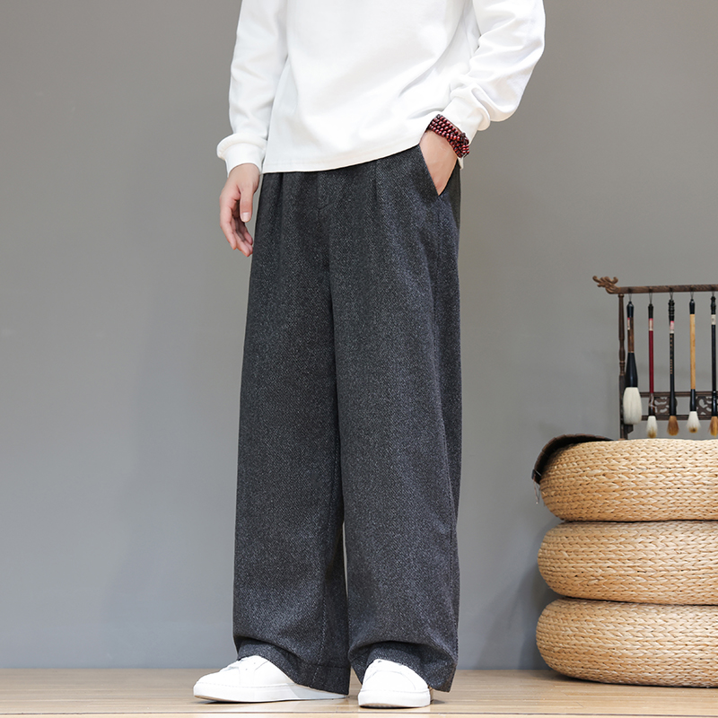 春秋复古加厚阔腿毛呢西裤男宽松小众垂感休闲呢子长裤5006P85，男装休闲裤，星座409-1