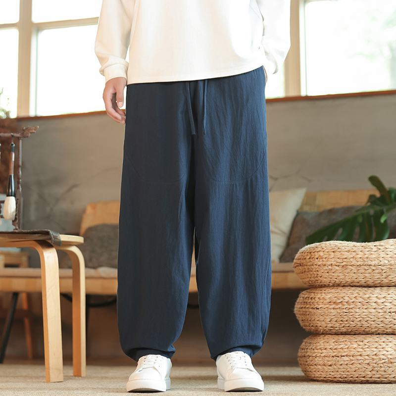 休闲裤男士宽松灯笼裤传统练功裤棉麻长裤阔腿裤K055P75，男装休闲裤，星座409-1