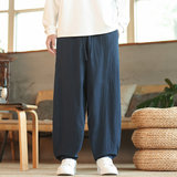 休闲裤男士宽松灯笼裤传统练功裤棉麻长裤阔腿裤K055P75，男装休闲裤，星座409-1