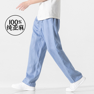 复古民族100%纯亚麻改良汉服潮休闲流行宽松直筒裤超薄K022P95图片
