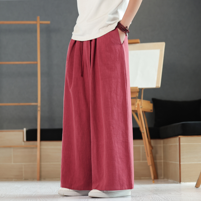 2025风休闲宽松直筒阔腿裤秋季中腰棉麻凉感水洗长裤K013P75，男装休闲裤，星座409-1