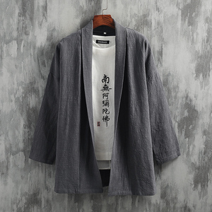 2025秋冬风男装棉麻道袍披风开衫汉服中式唐装外套C016-P75图片