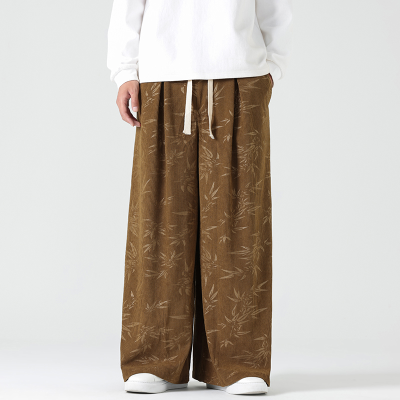 秋冬风灯芯绒休闲长裤直筒阔腿裤日系复古条绒哈伦裤K039P55，男装休闲裤，星座409-1