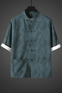 风夏季男青年唐装半袖衬衫盘扣复古5分袖立领布扣茶服C052P70图片
