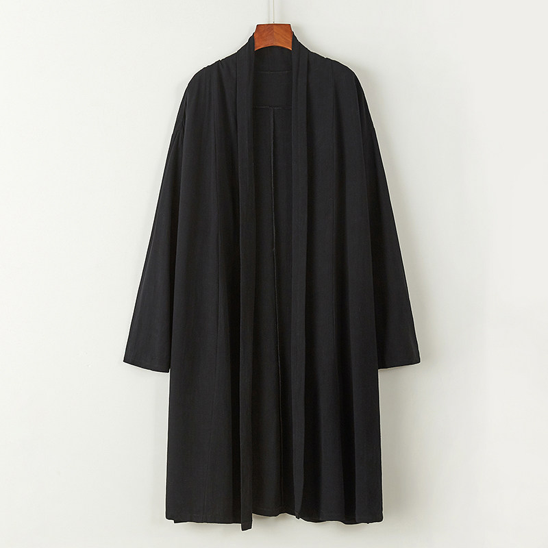 2025男装中国风道袍披风宽松亚麻开衫休闲中长款对襟风衣C018P75