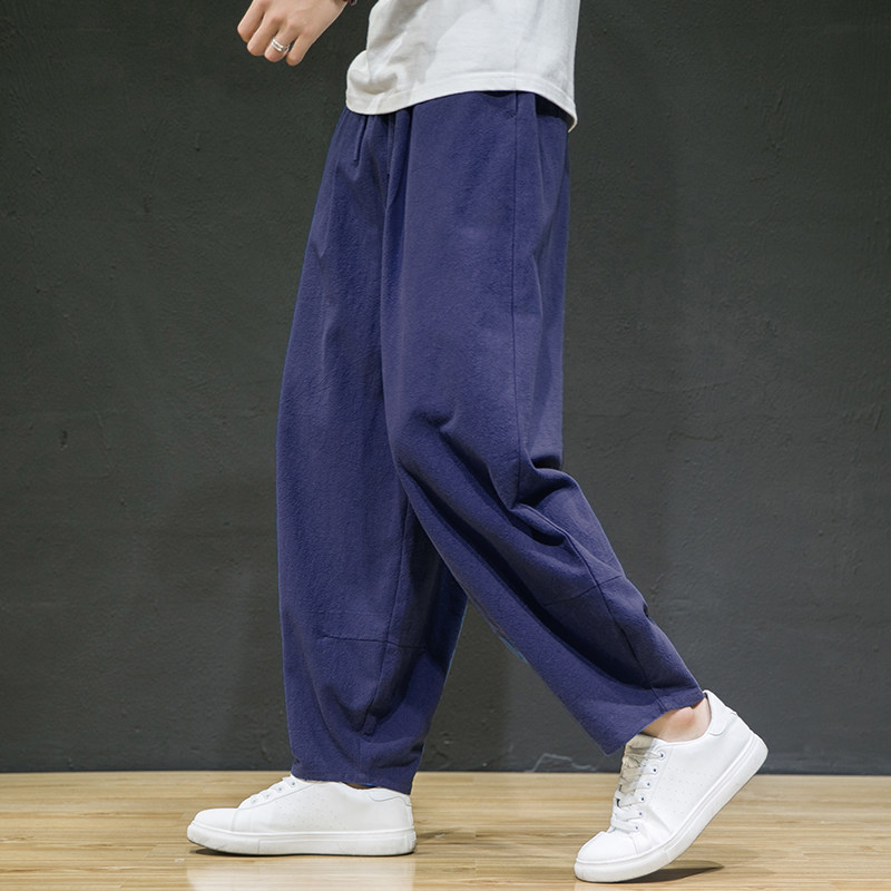 冬季保暖大码宽松休闲裤复古棉麻男加绒长裤风阔腿裤K001P85，男装棉衣，星座409-1