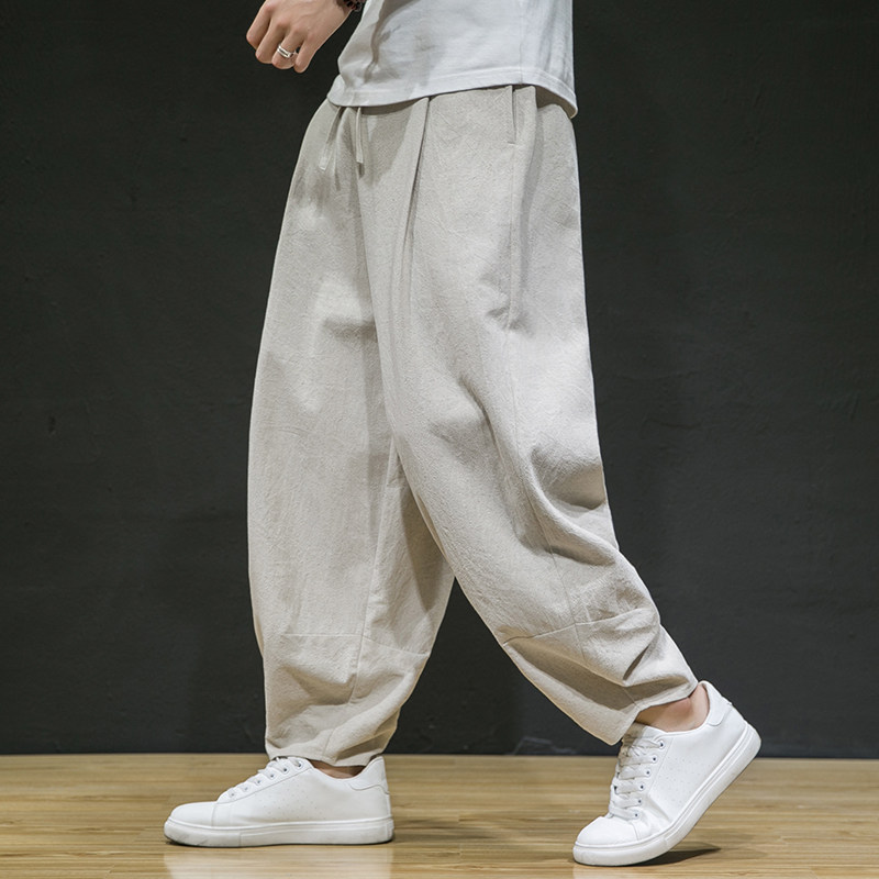 冬季保暖大码宽松休闲裤复古棉麻男加绒长裤风阔腿裤K001P85，男装棉衣，星座409-1