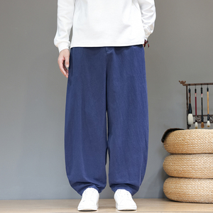 风棉麻休闲裤廓形弯刀裤大码阔腿裤长裤 宽松灯笼裤5003P75，男装休闲裤，星座409-1