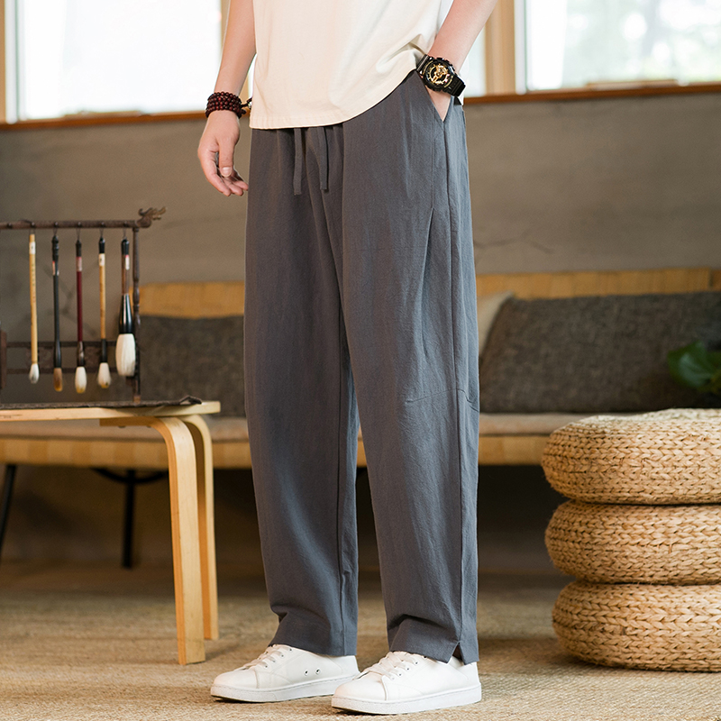 风春秋棉麻长裤亚麻宽松大码休闲裤唐装松紧腰太极裤K036P75，男装休闲裤，星座409-1