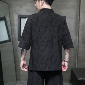 风夏季男青年唐装半袖衬衫盘扣短袖中华立领5分袖汉服C052P70图片