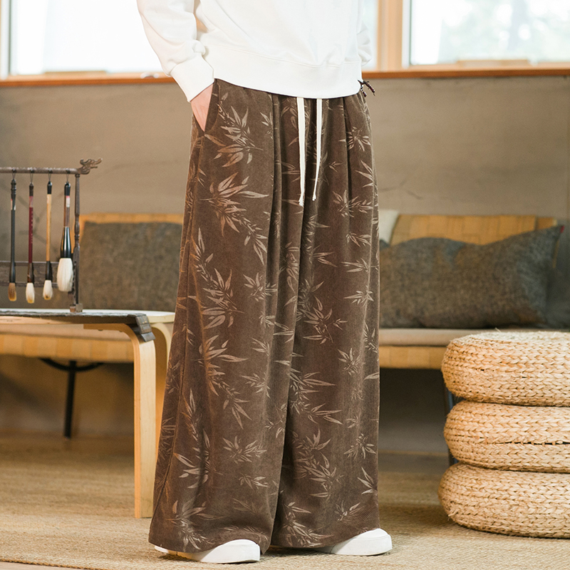 秋冬风灯芯绒休闲长裤直筒阔腿裤日系复古条绒哈伦裤K039P55，男装休闲裤，星座409-1